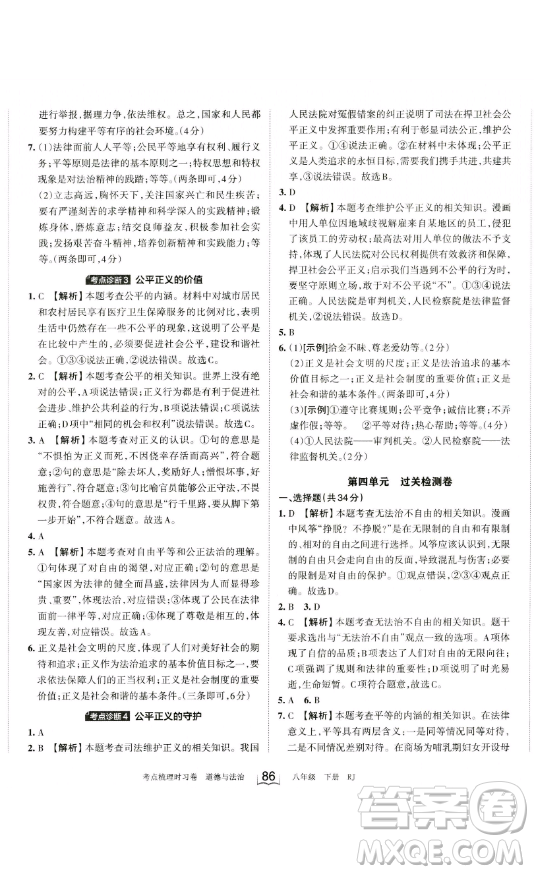 江西人民出版社2023王朝霞考點(diǎn)梳理時(shí)習(xí)卷八年級下冊道德與法治人教版答案