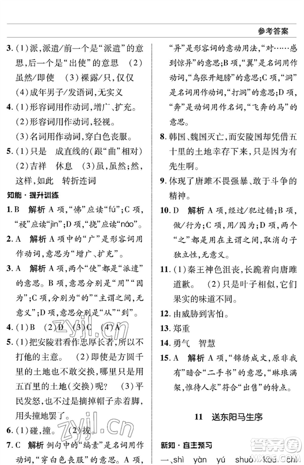 北京師范大學出版社2023語文配套綜合練習九年級下冊人教版參考答案