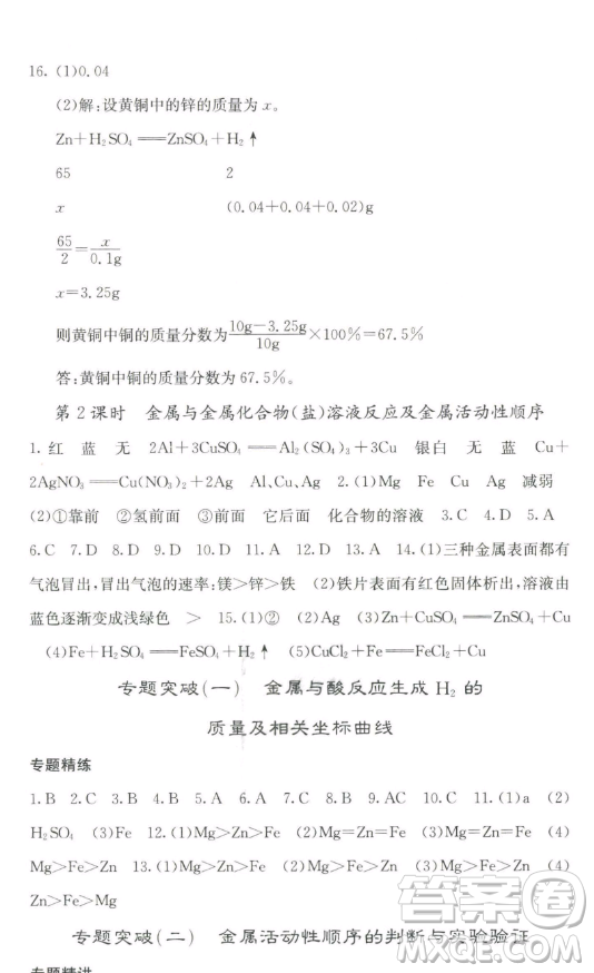 四川大學(xué)出版社2023名校課堂內(nèi)外九年級(jí)化學(xué)下冊(cè)人教版答案