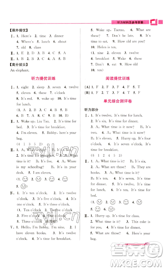 江蘇鳳凰美術(shù)出版社2023高分拔尖提優(yōu)訓(xùn)練三年級下冊英語譯林版江蘇專版參考答案