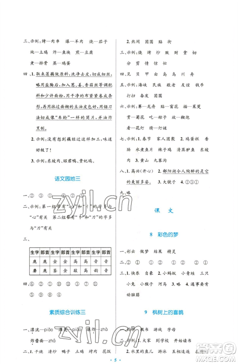 人民教育出版社2023小學(xué)同步測控優(yōu)化設(shè)計(jì)二年級語文下冊人教版增強(qiáng)版參考答案