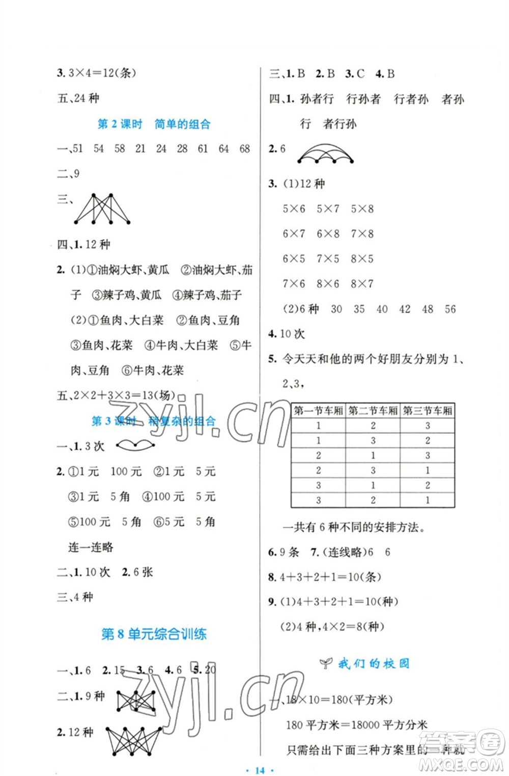 人民教育出版社2023小學(xué)同步測(cè)控優(yōu)化設(shè)計(jì)三年級(jí)數(shù)學(xué)下冊(cè)人教版精編版參考答案