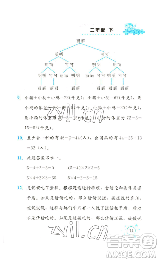 云南科技出版社2023解決問題專項(xiàng)訓(xùn)練一年級(jí)數(shù)學(xué)下冊(cè)人教版參考答案