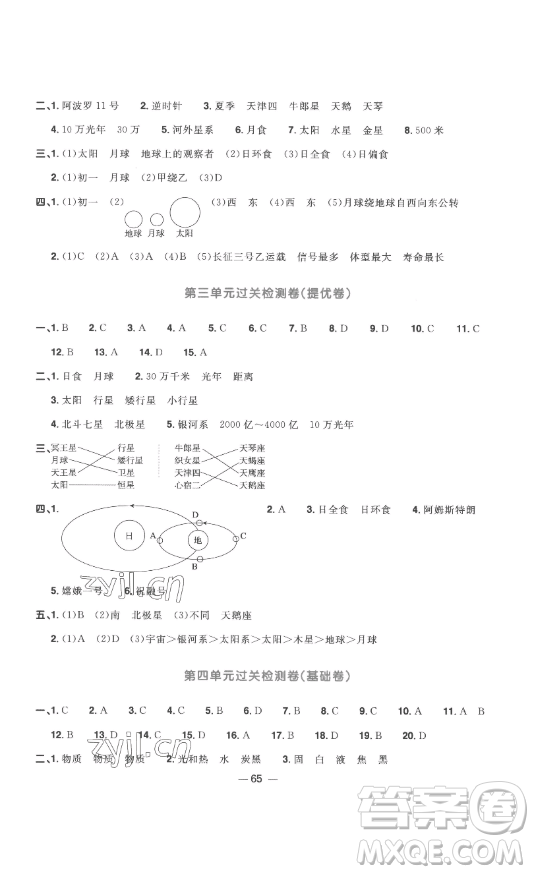 江西教育出版社2023陽光同學一線名師全優(yōu)好卷六年級科學下冊教科版參考答案