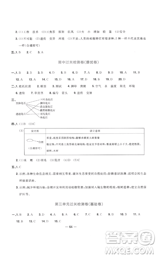 江西教育出版社2023陽光同學一線名師全優(yōu)好卷六年級科學下冊教科版參考答案