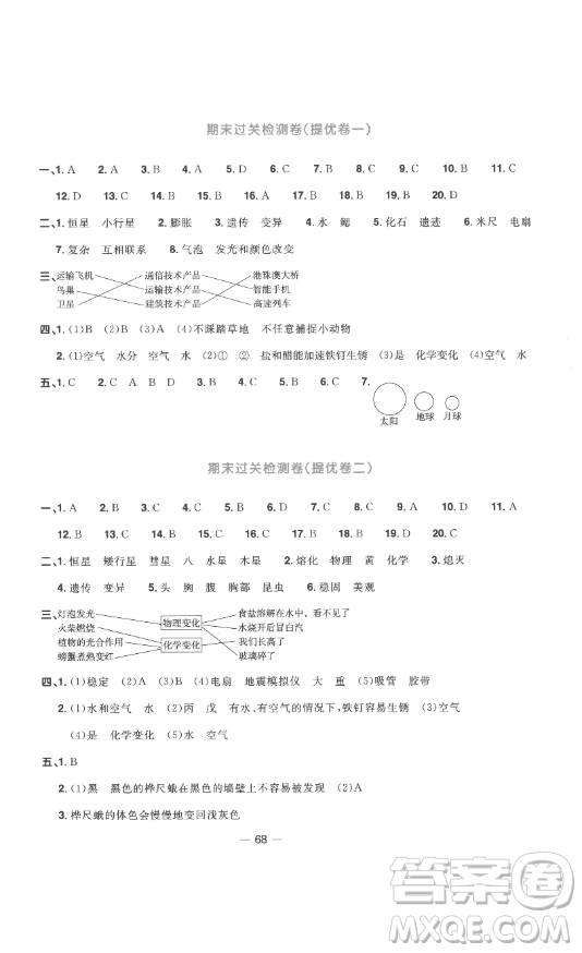 江西教育出版社2023陽光同學一線名師全優(yōu)好卷六年級科學下冊教科版參考答案