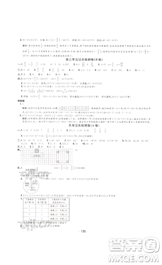 江西教育出版社2023陽光同學(xué)一線名師全優(yōu)好卷六年級數(shù)學(xué)下冊蘇教版參考答案