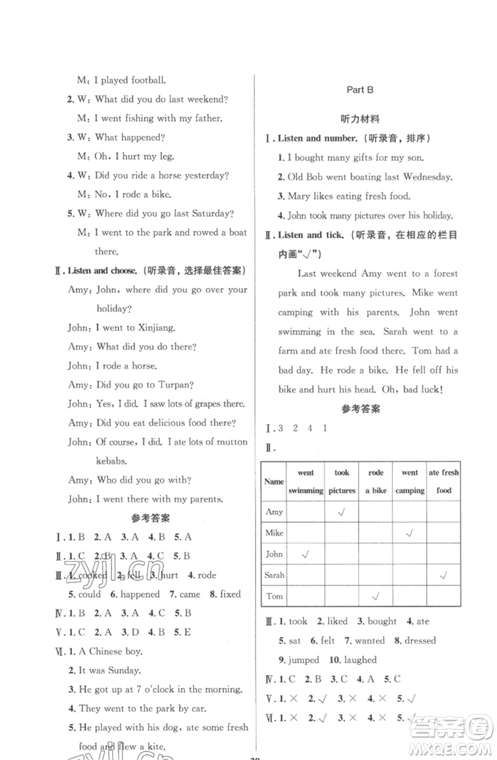 人民教育出版社2023小學(xué)同步測(cè)控優(yōu)化設(shè)計(jì)六年級(jí)英語(yǔ)下冊(cè)人教PEP版三起廣東專(zhuān)版參考答案