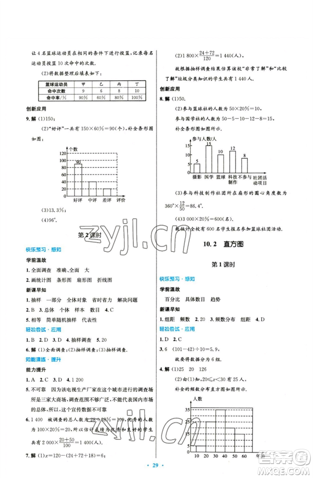 人民教育出版社2023初中同步測(cè)控優(yōu)化設(shè)計(jì)七年級(jí)數(shù)學(xué)下冊(cè)人教版參考答案