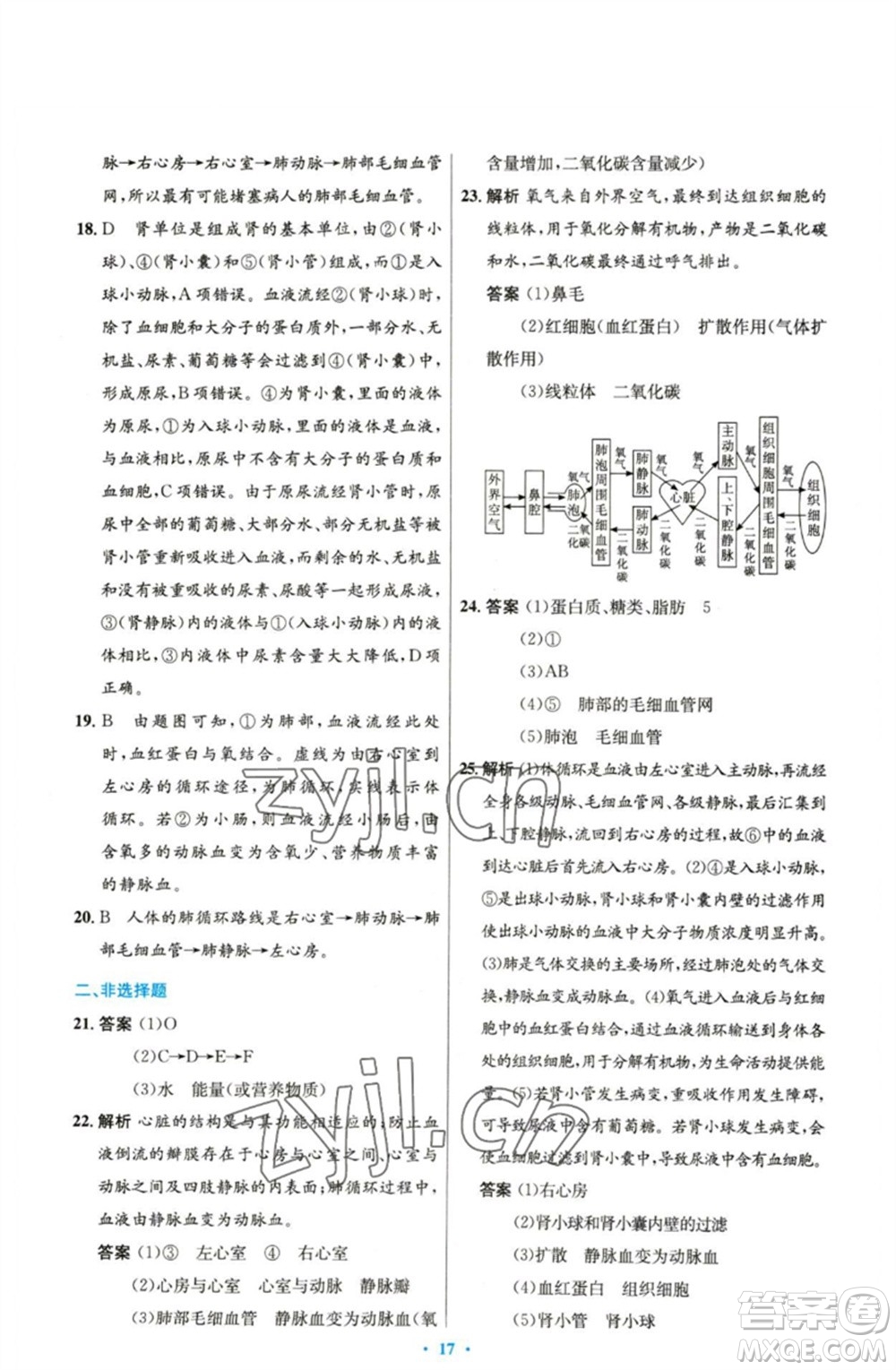 人民教育出版社2023初中同步測控優(yōu)化設計七年級生物下冊人教版精編版參考答案