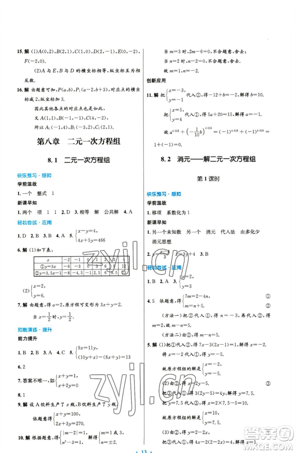 人民教育出版社2023初中同步測控優(yōu)化設(shè)計(jì)七年級數(shù)學(xué)下冊人教版精編版參考答案