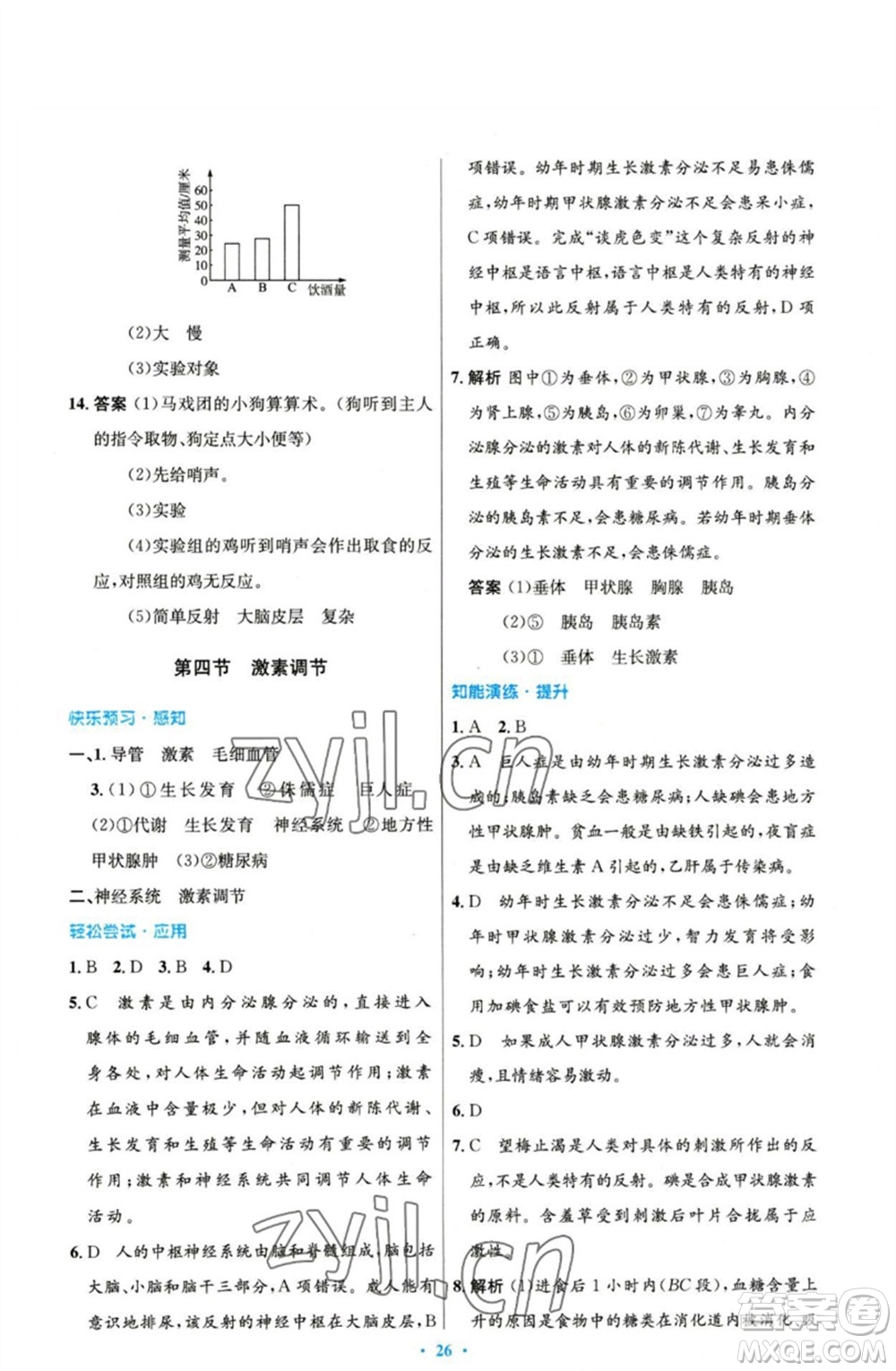 人民教育出版社2023初中同步測控優(yōu)化設(shè)計(jì)七年級生物下冊人教版參考答案