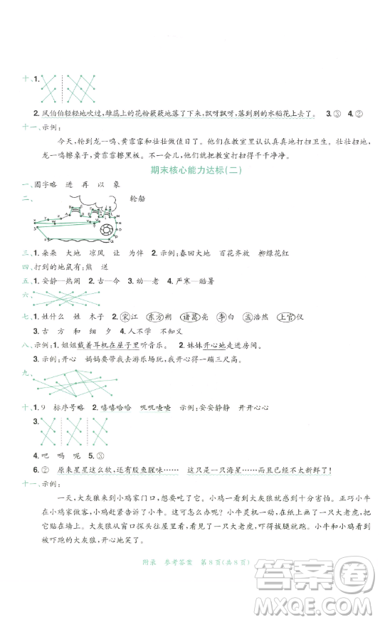 龍門書局2023黃岡小狀元達標卷一年級語文下冊人教版參考答案