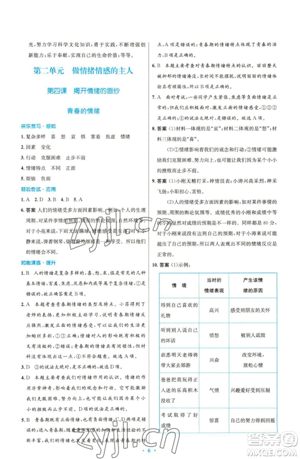 人民教育出版社2023初中同步測(cè)控優(yōu)化設(shè)計(jì)七年級(jí)道德與法治下冊(cè)人教版精編版參考答案