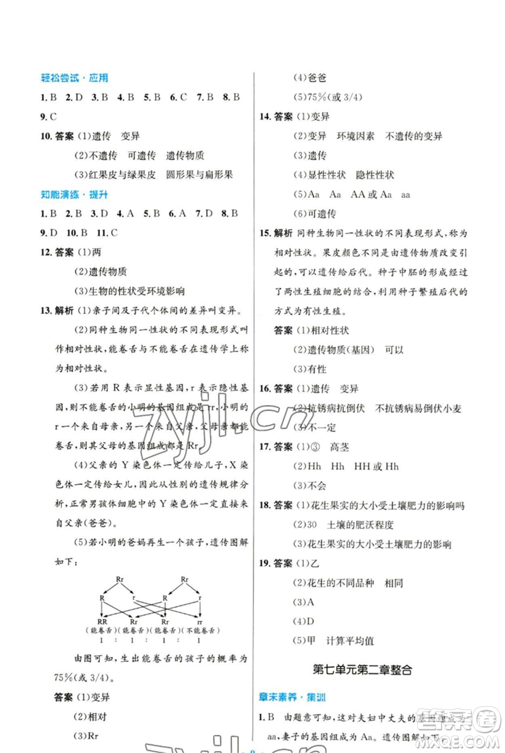 人民教育出版社2023初中同步測控優(yōu)化設計八年級生物下冊人教版參考答案