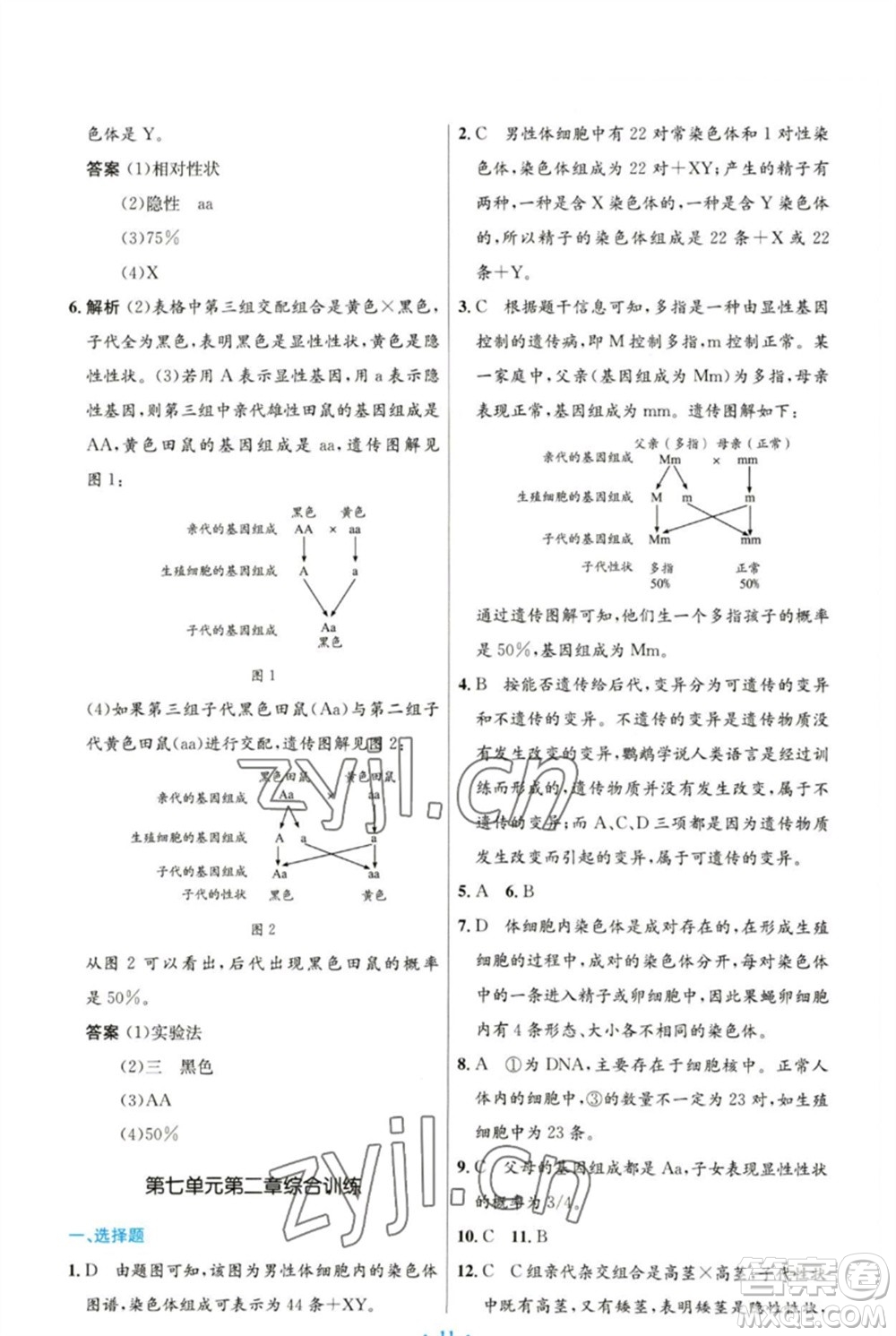 人民教育出版社2023初中同步測控優(yōu)化設計八年級生物下冊人教版參考答案