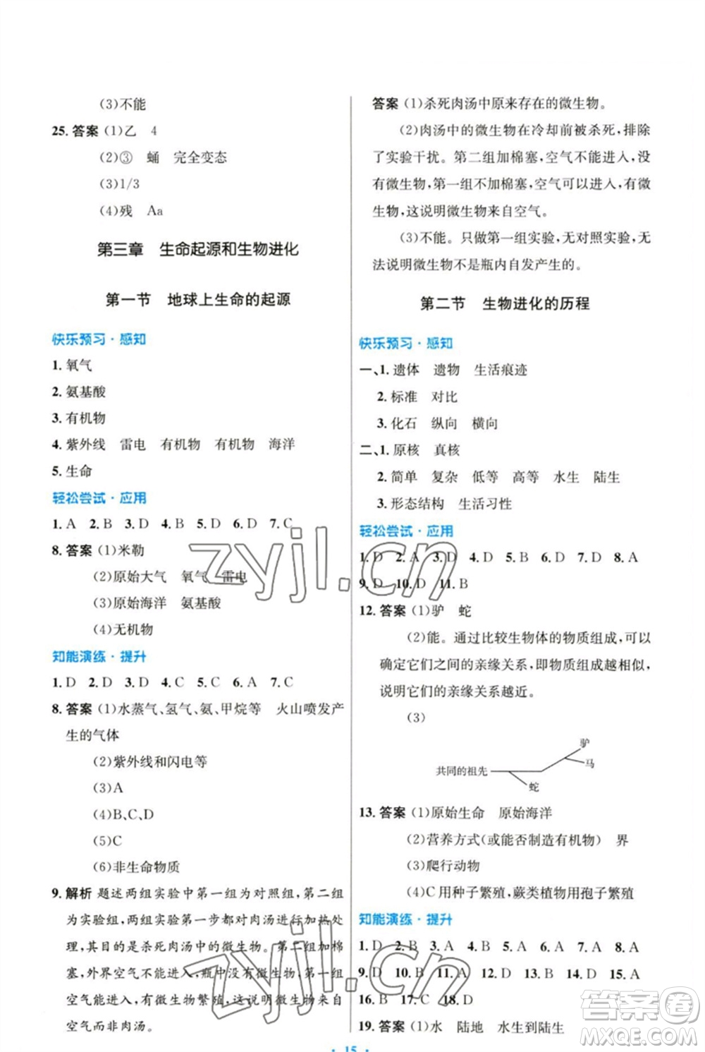 人民教育出版社2023初中同步測控優(yōu)化設計八年級生物下冊人教版參考答案