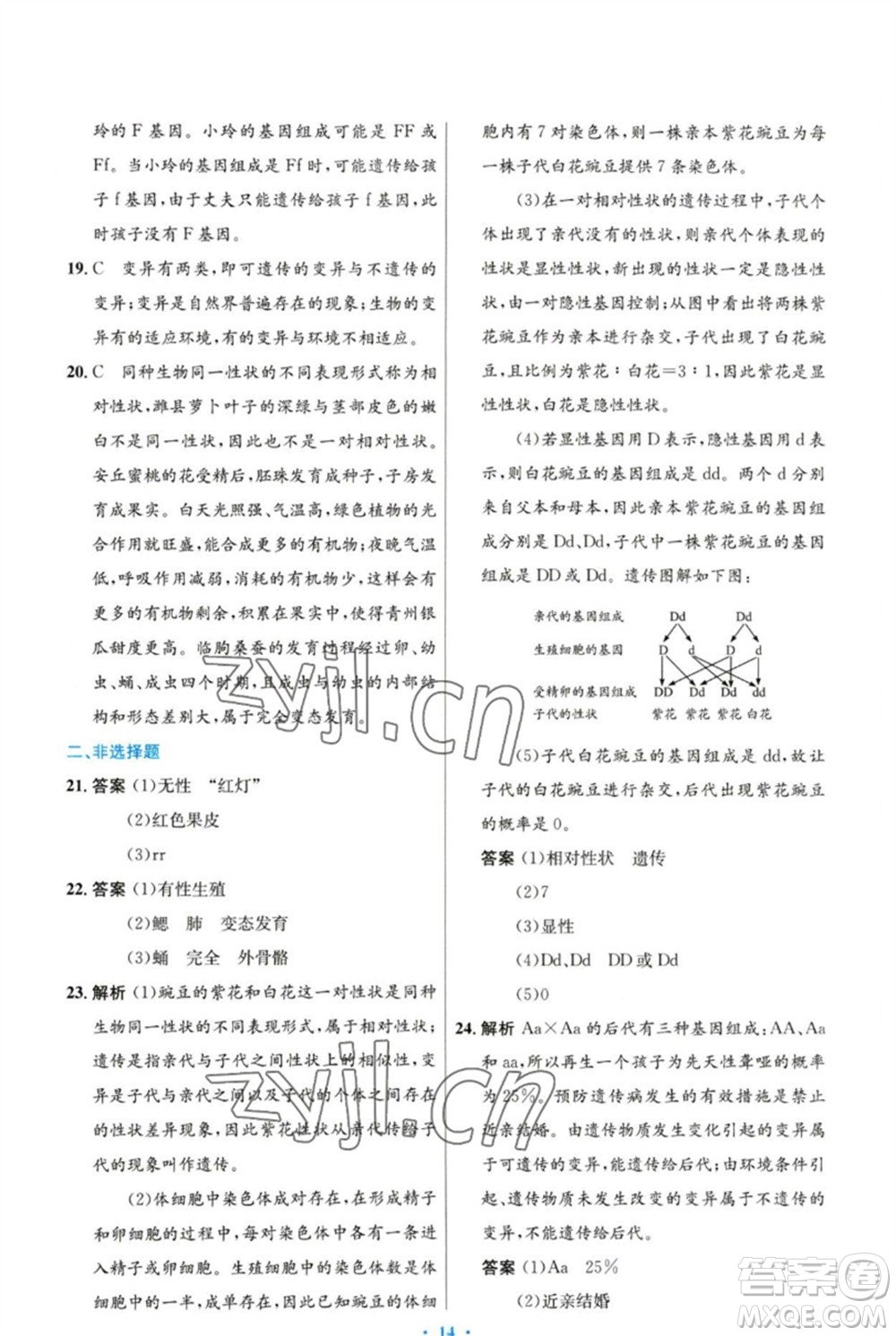 人民教育出版社2023初中同步測控優(yōu)化設計八年級生物下冊人教版參考答案