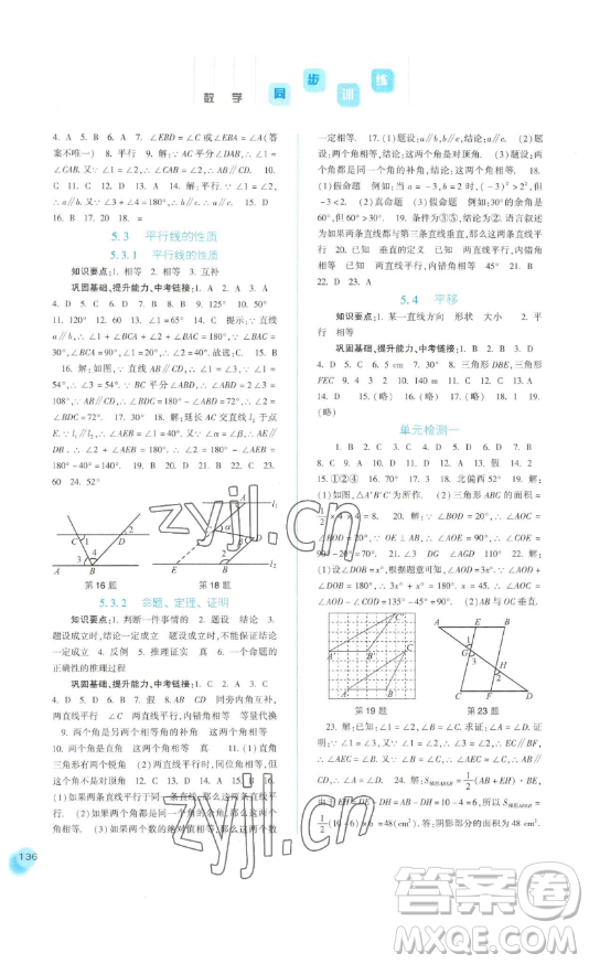 河北人民出版社2023同步訓(xùn)練七年級數(shù)學(xué)下冊人教版參考答案