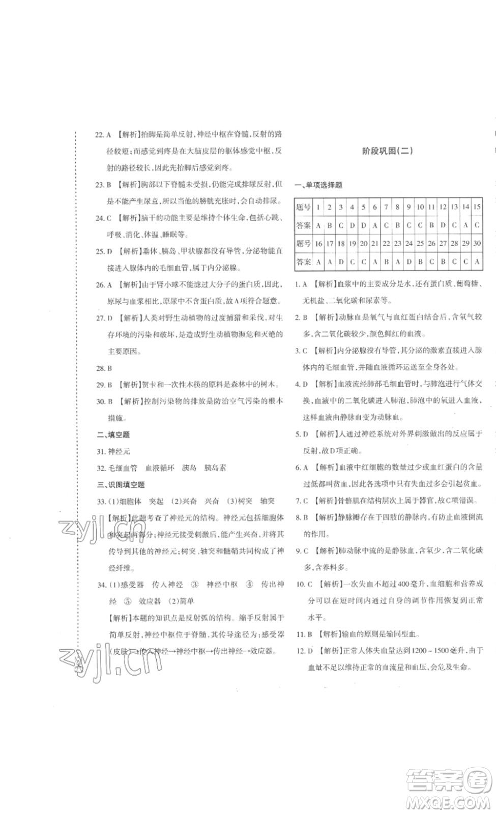 新疆青少年出版社2023優(yōu)學(xué)1+1評(píng)價(jià)與測試七年級(jí)生物下冊(cè)人教版答案