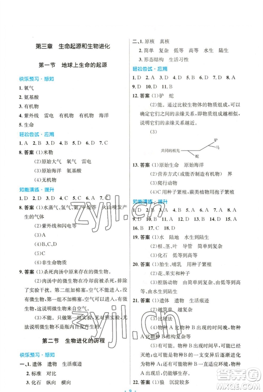 人民教育出版社2023初中同步測(cè)控優(yōu)化設(shè)計(jì)八年級(jí)生物下冊(cè)人教版精編版參考答案