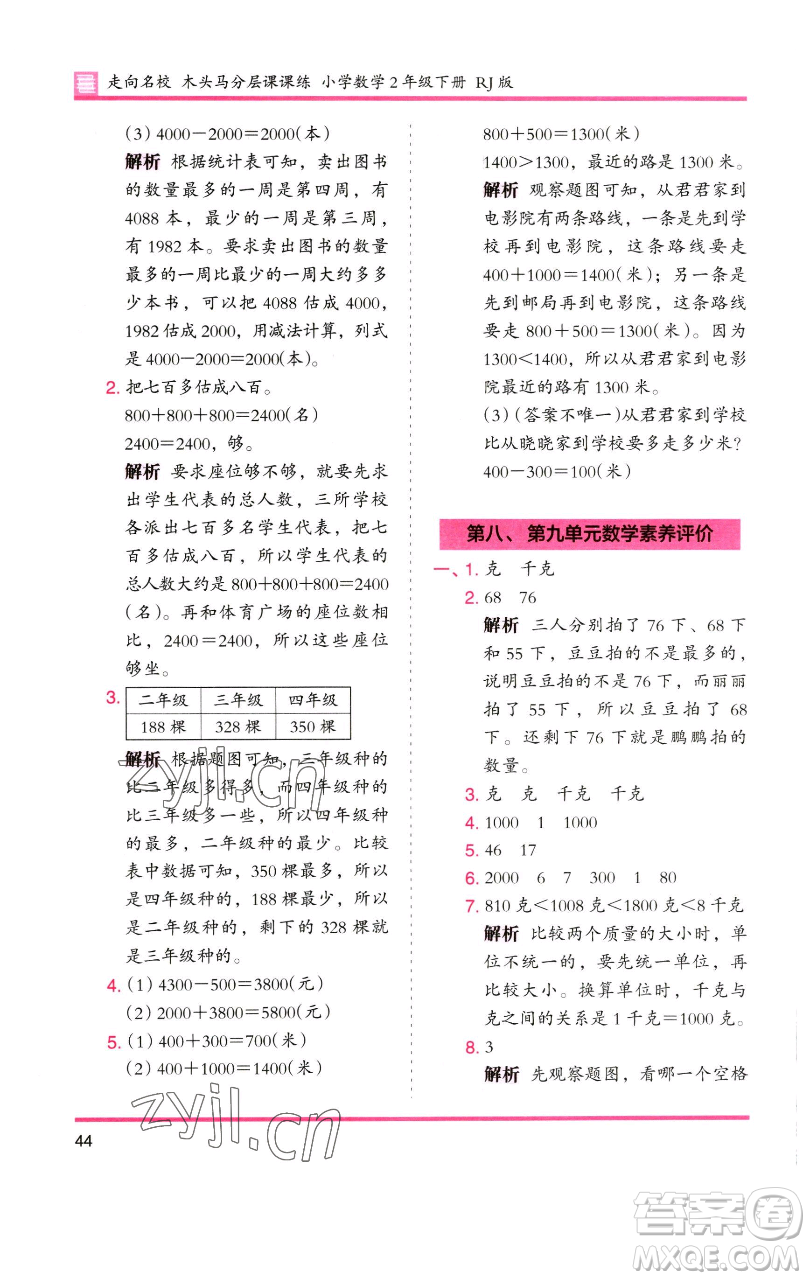 湖南師范大學(xué)出版社2023木頭馬分層課課練二年級(jí)數(shù)學(xué)下冊(cè)人教版