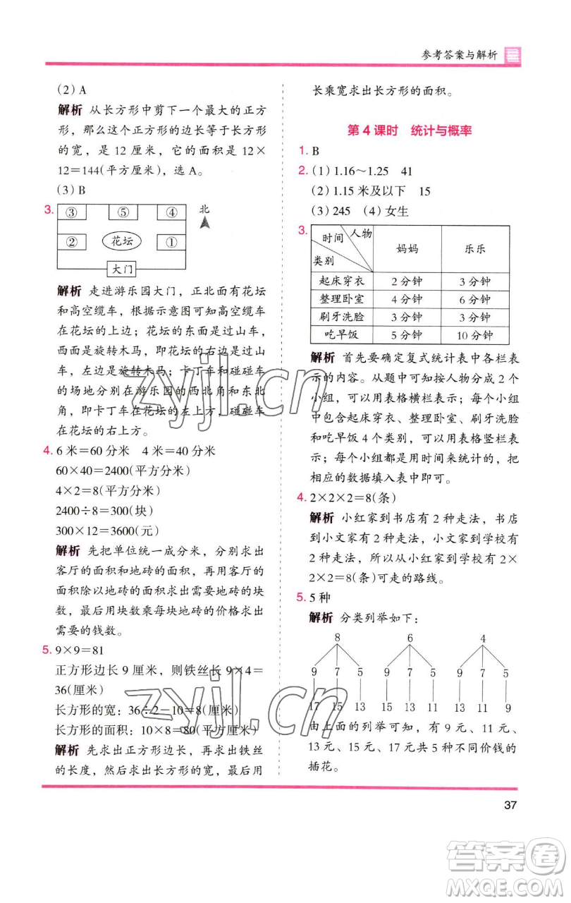 湖南師范大學(xué)出版社2023木頭馬分層課課練三年級(jí)數(shù)學(xué)下冊(cè)人教版參考答案