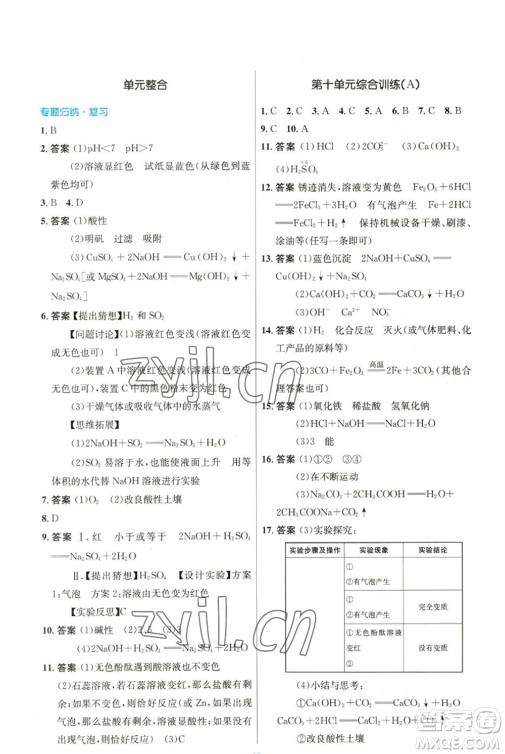 人民教育出版社2023初中同步測(cè)控優(yōu)化設(shè)計(jì)九年級(jí)化學(xué)下冊(cè)人教版參考答案