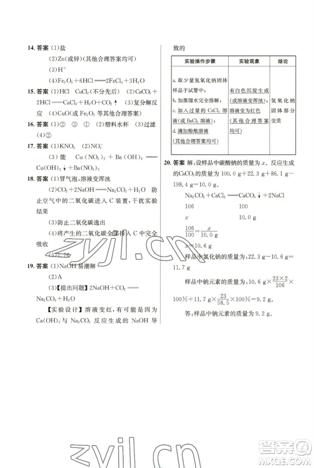 人民教育出版社2023初中同步測(cè)控優(yōu)化設(shè)計(jì)九年級(jí)化學(xué)下冊(cè)人教版參考答案