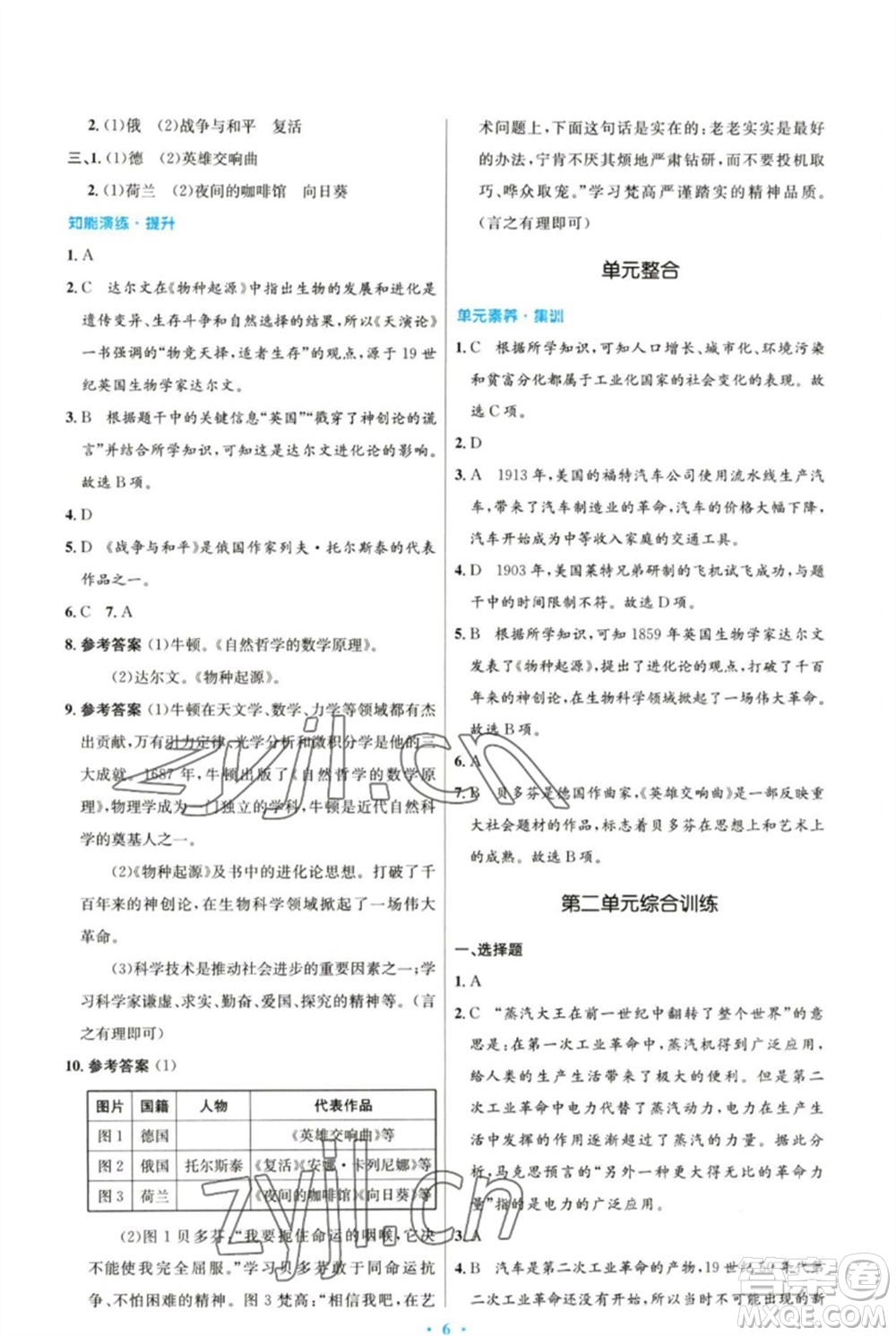 人民教育出版社2023初中同步測控優(yōu)化設(shè)計九年級世界歷史下冊人教版參考答案