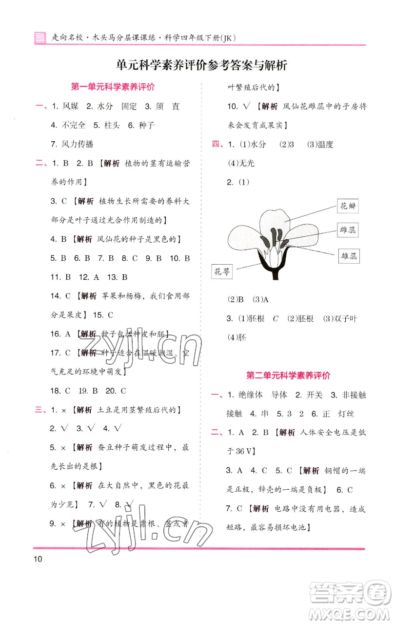 湖南師范大學出版社2023木頭馬分層課課練四年級科學下冊教科版參考答案