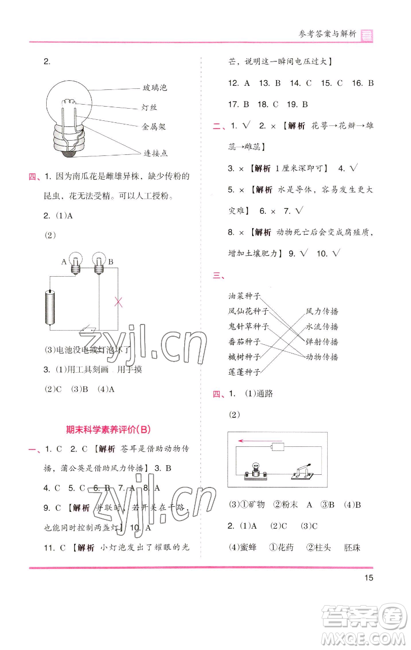 湖南師范大學出版社2023木頭馬分層課課練四年級科學下冊教科版參考答案