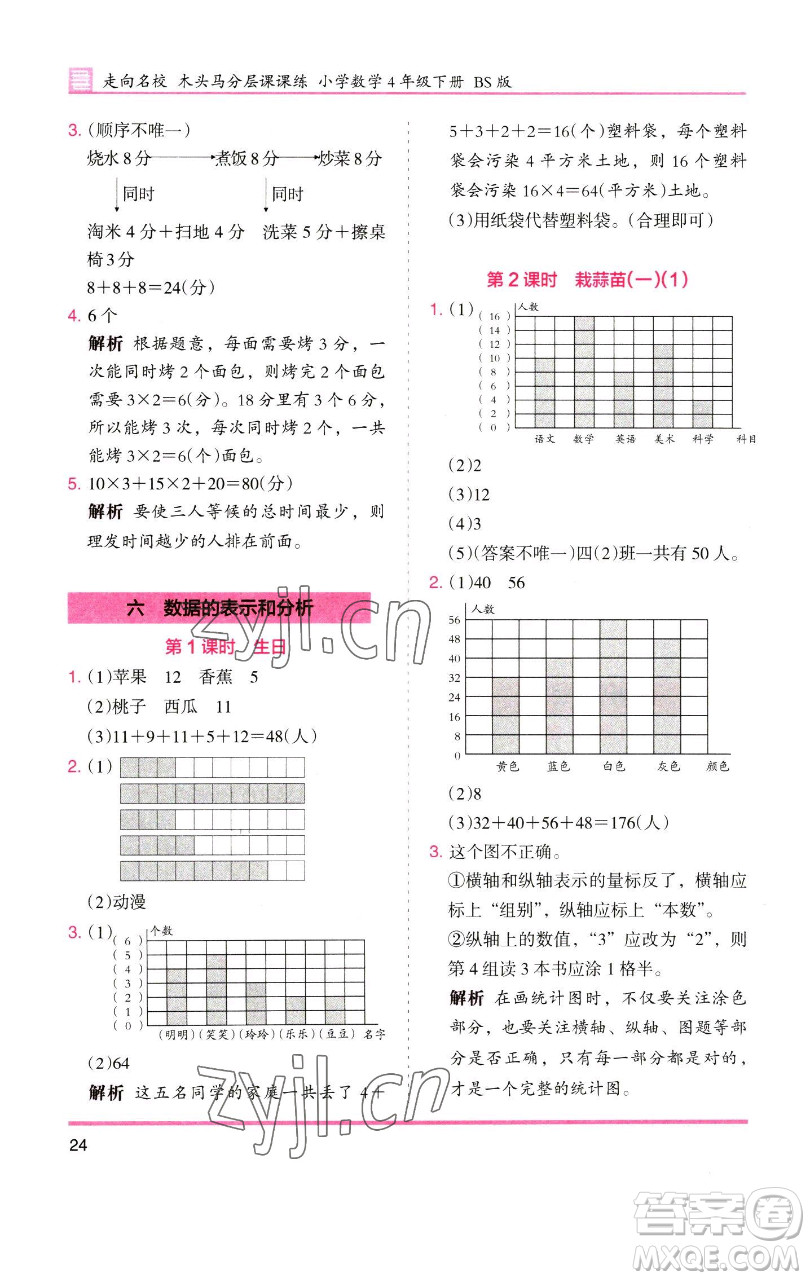 湖南師范大學出版社2023木頭馬分層課課練四年級數(shù)學下冊北師大版福建專版參考答案