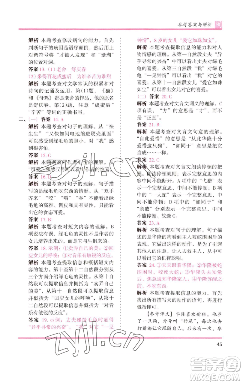 湖南師范大學(xué)出版社2023木頭馬分層課課練四年級(jí)語(yǔ)文下冊(cè)部編版福建專(zhuān)版參考答案