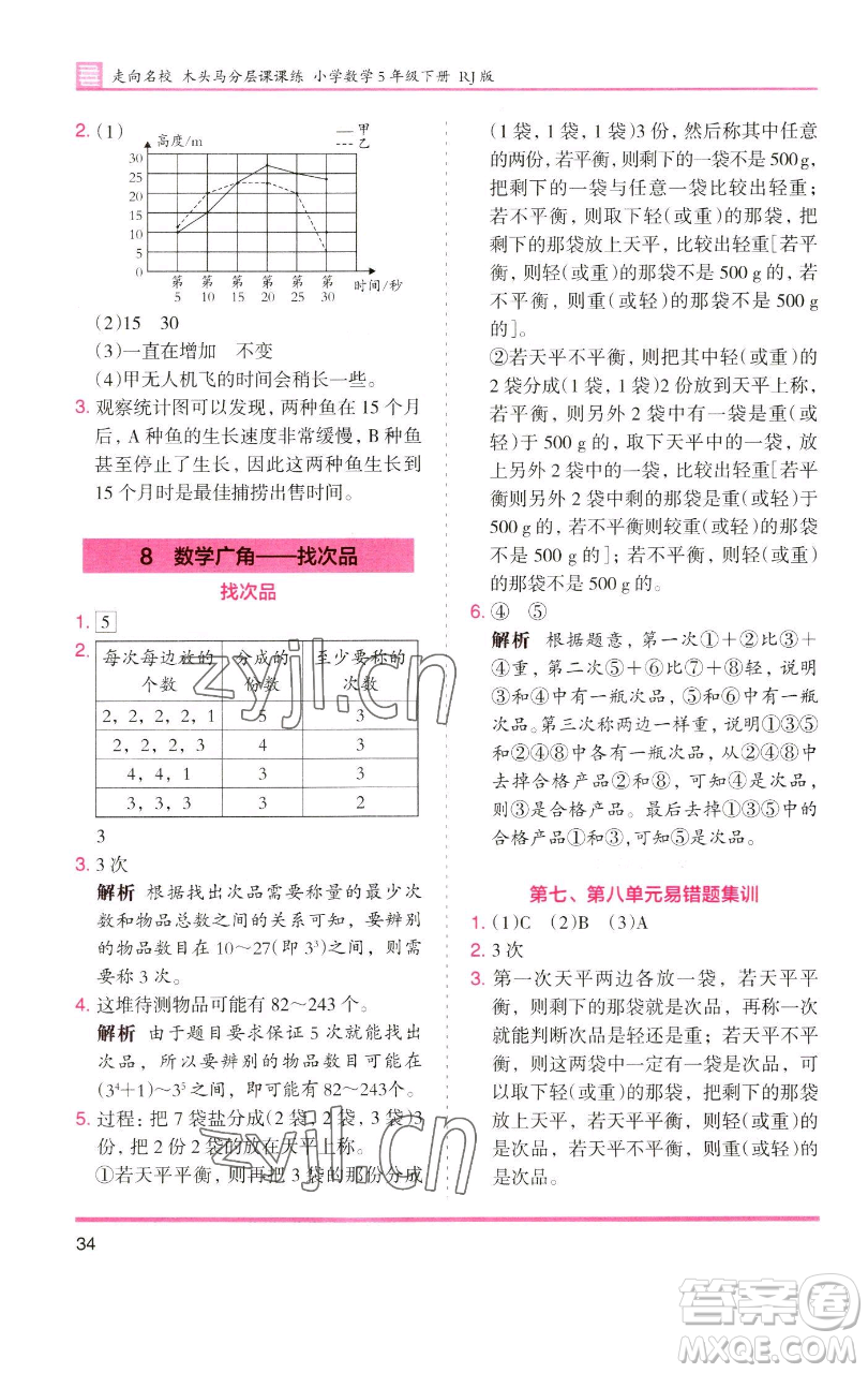 湖南師范大學(xué)出版社2023木頭馬分層課課練五年級數(shù)學(xué)下冊人教版浙江專版參考答案