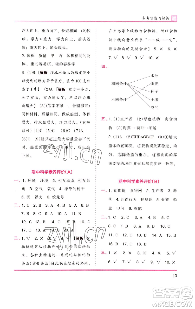 湖南師范大學(xué)出版社2023木頭馬分層課課練五年級科學(xué)下冊教科版參考答案