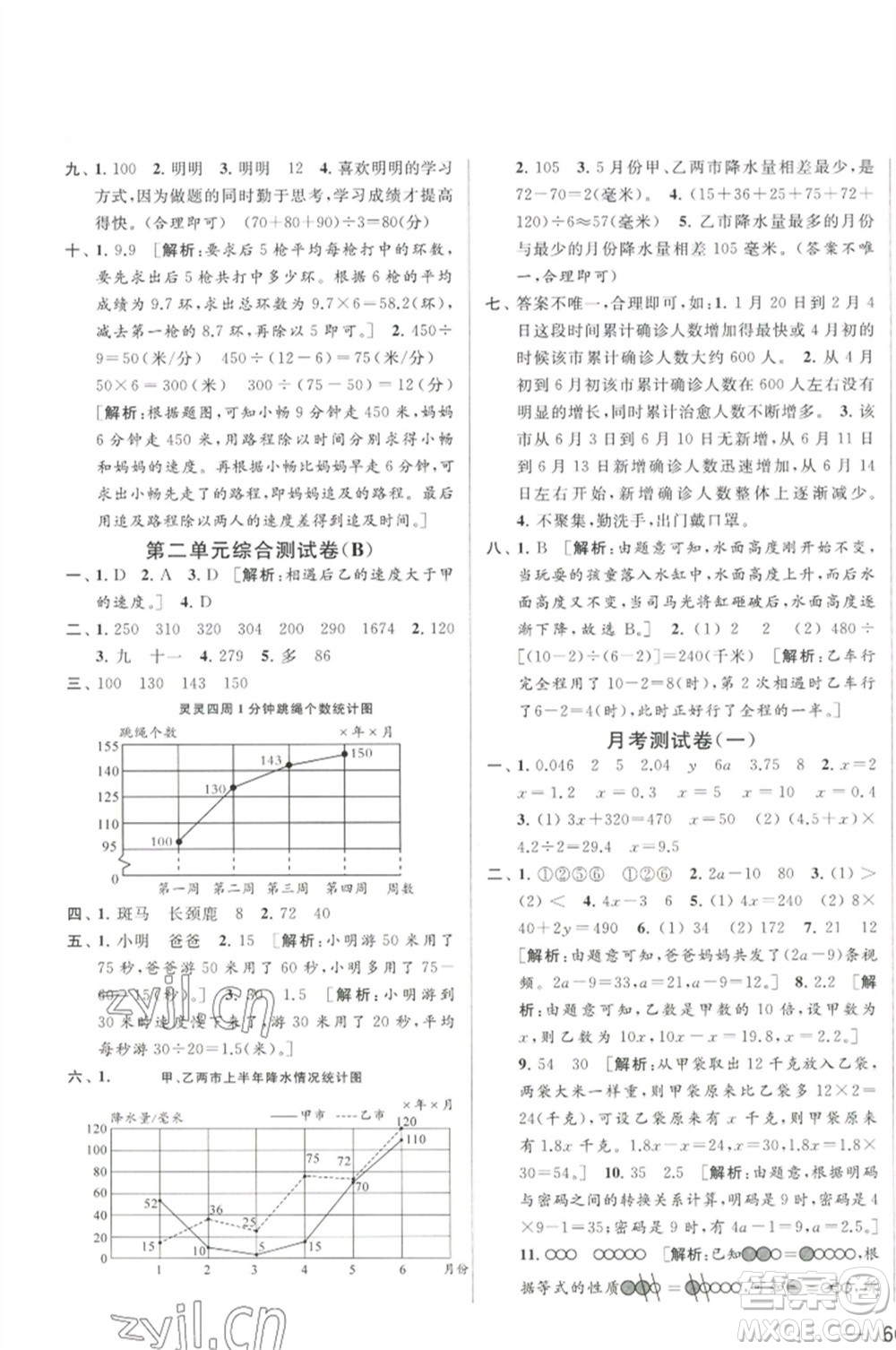 北京教育出版社2023春季亮點(diǎn)給力大試卷五年級(jí)數(shù)學(xué)下冊(cè)江蘇版參考答案