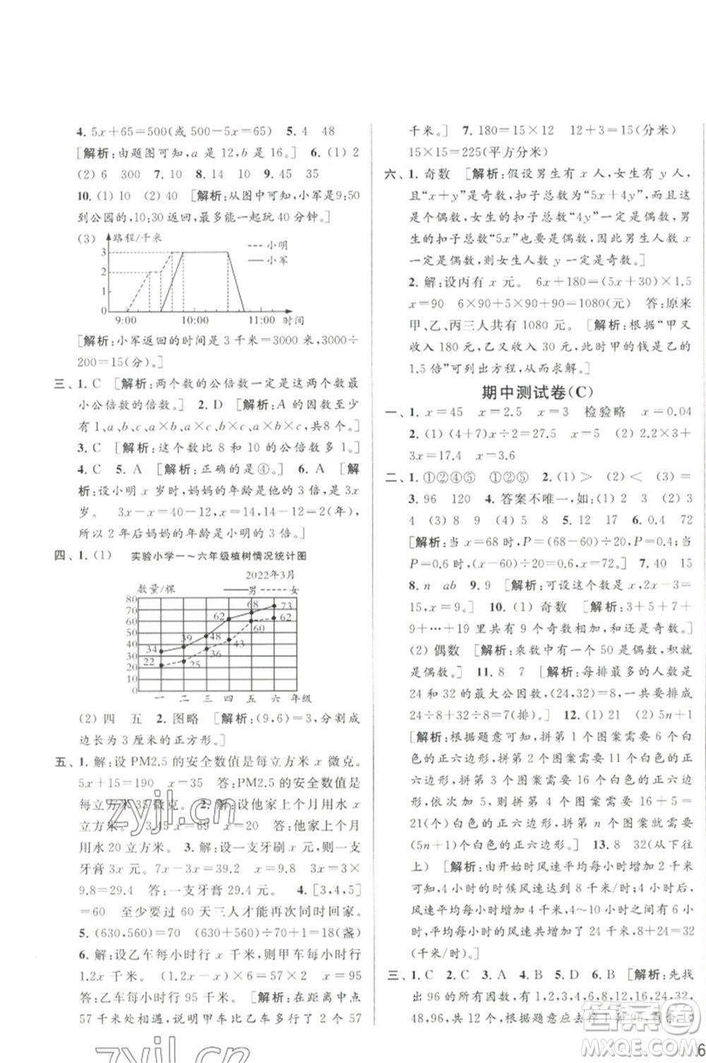 北京教育出版社2023春季亮點(diǎn)給力大試卷五年級(jí)數(shù)學(xué)下冊(cè)江蘇版參考答案