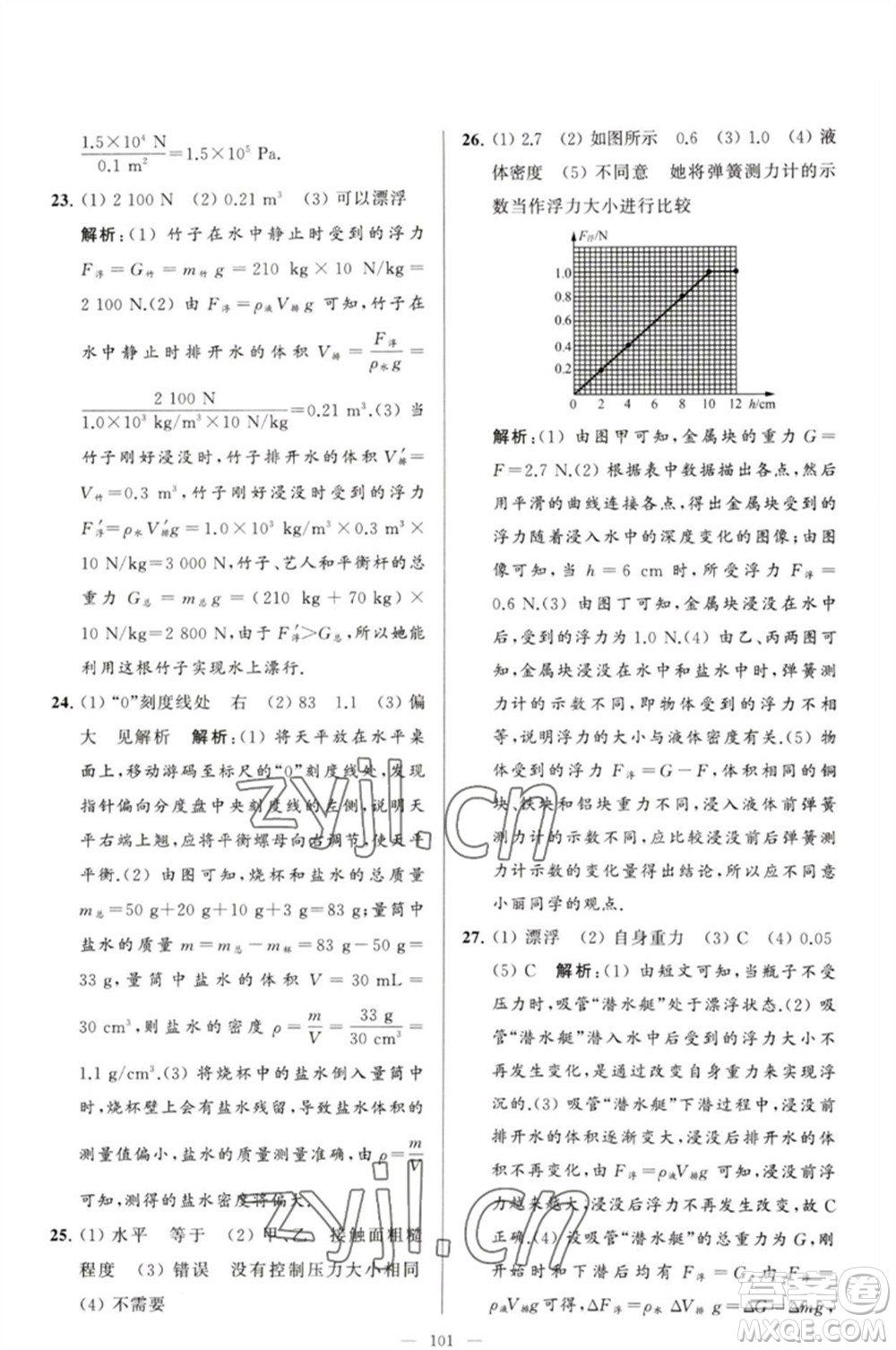 延邊教育出版社2023春季亮點(diǎn)給力大試卷八年級(jí)物理下冊(cè)蘇科版參考答案