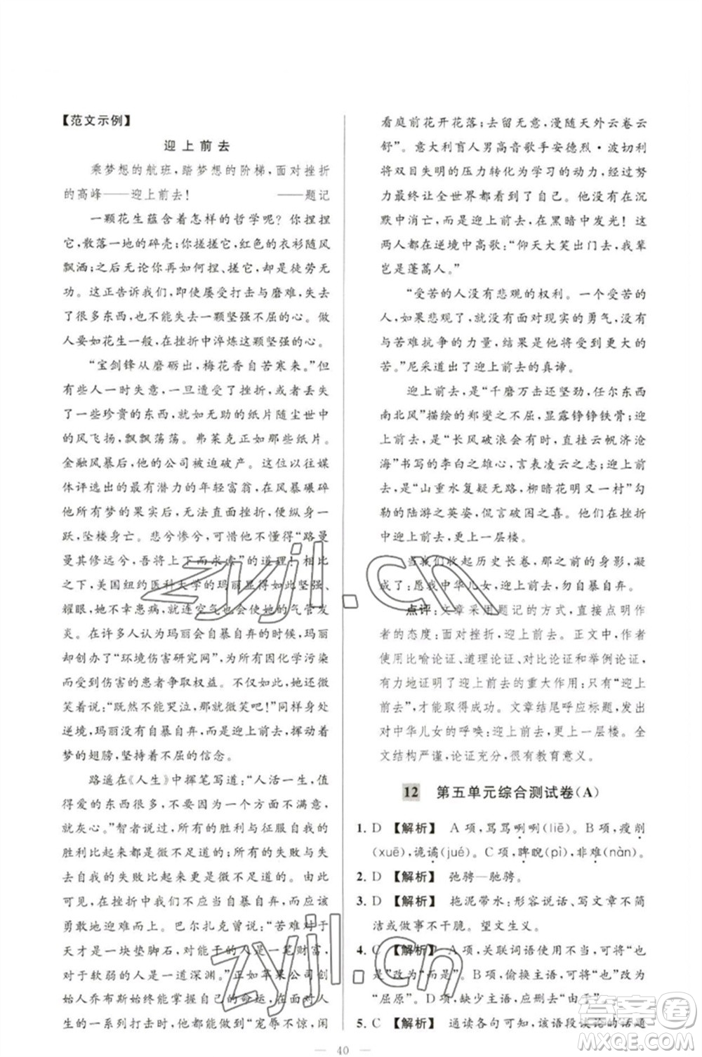 延邊教育出版社2023春季亮點給力大試卷九年級語文下冊人教版參考答案