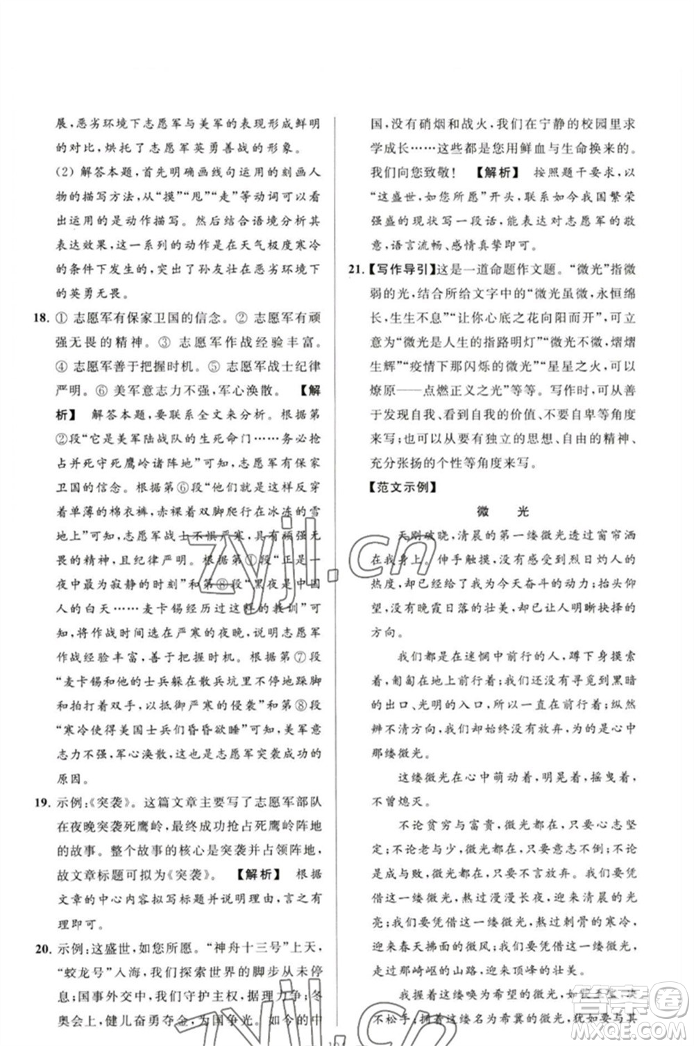 延邊教育出版社2023春季亮點給力大試卷九年級語文下冊人教版參考答案