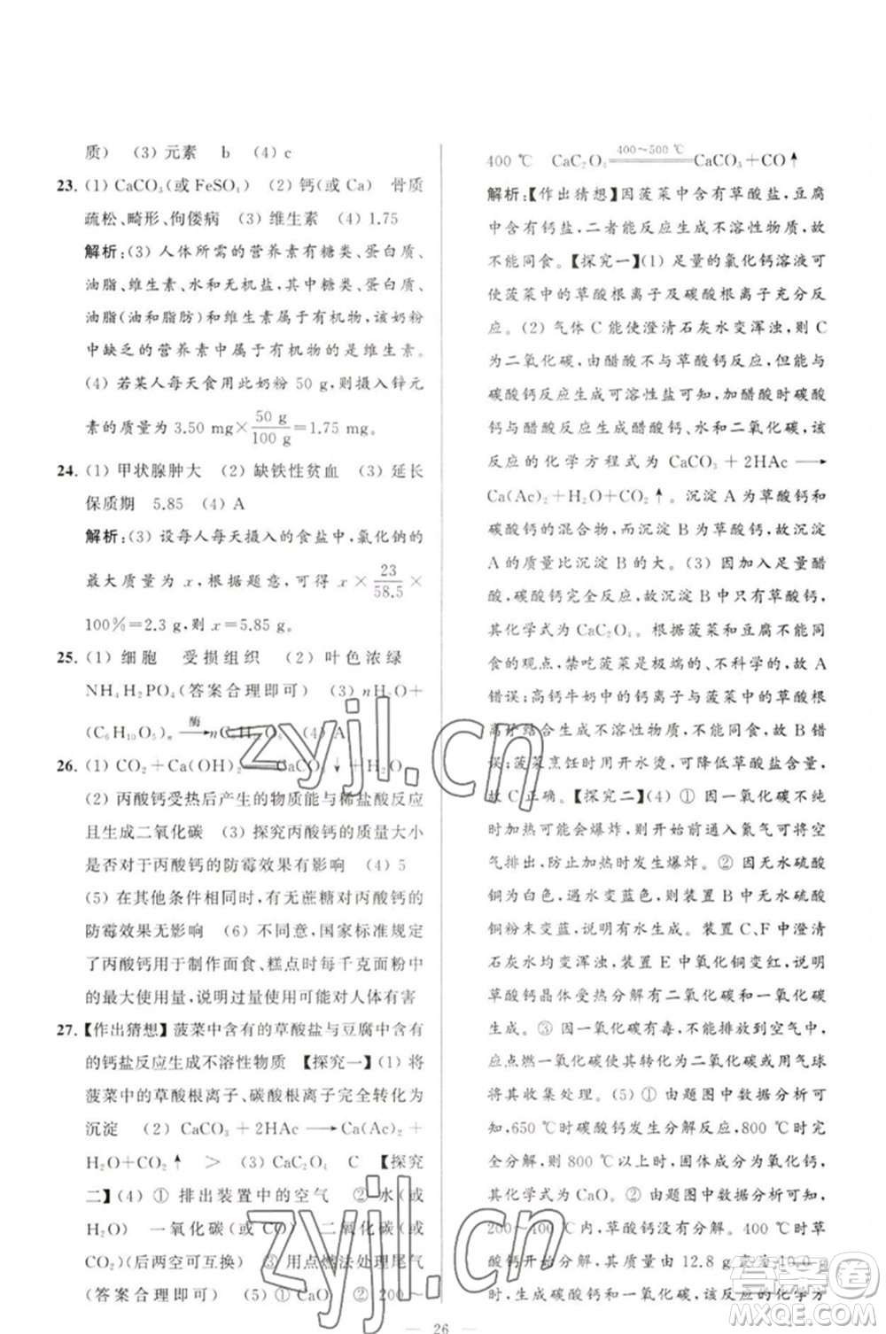 延邊教育出版社2023春季亮點(diǎn)給力大試卷九年級(jí)化學(xué)下冊(cè)滬教版參考答案