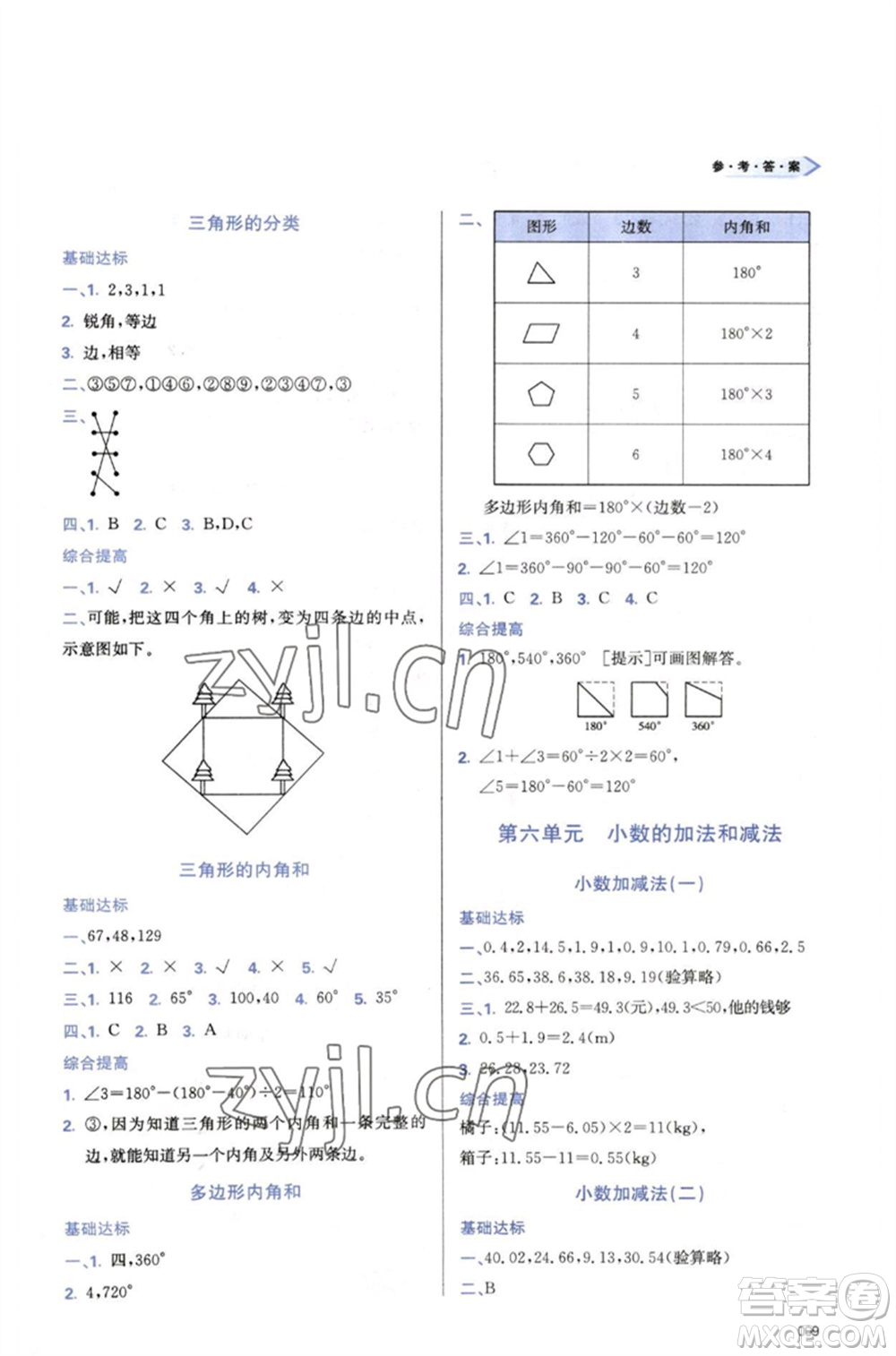 天津教育出版社2023學(xué)習(xí)質(zhì)量監(jiān)測(cè)四年級(jí)數(shù)學(xué)下冊(cè)人教版參考答案