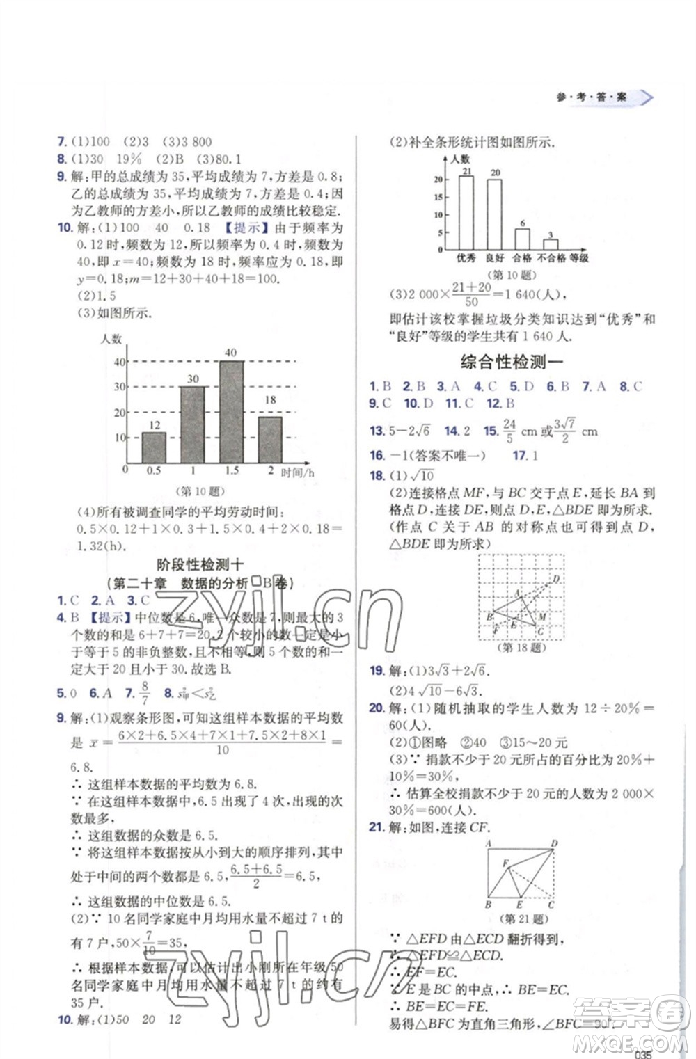 天津教育出版社2023學(xué)習(xí)質(zhì)量監(jiān)測(cè)八年級(jí)數(shù)學(xué)下冊(cè)人教版參考答案