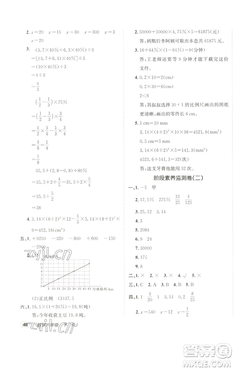 新疆青少年出版社2023海淀單元測(cè)試AB卷六年級(jí)數(shù)學(xué)下冊(cè)人教版參考答案