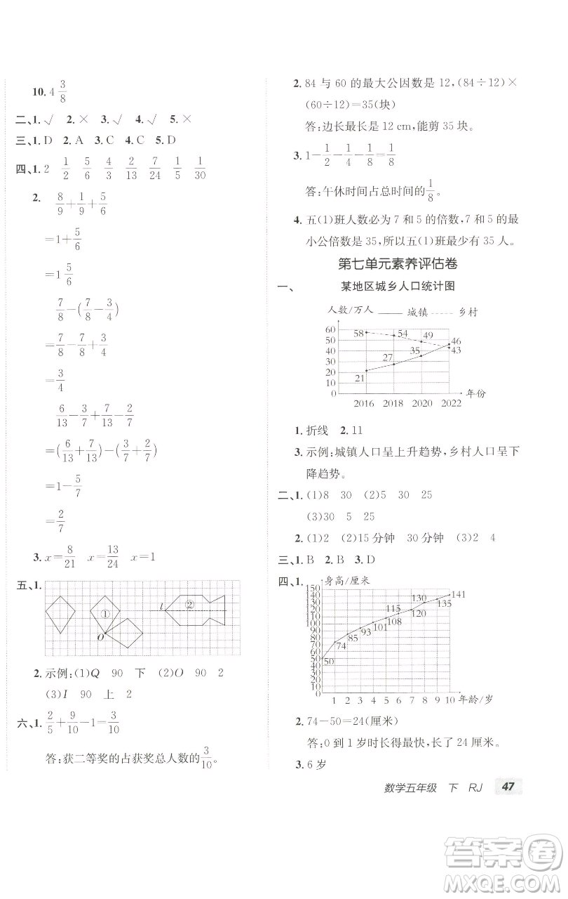 新疆青少年出版社2023海淀單元測試AB卷五年級數(shù)學(xué)下冊人教版參考答案