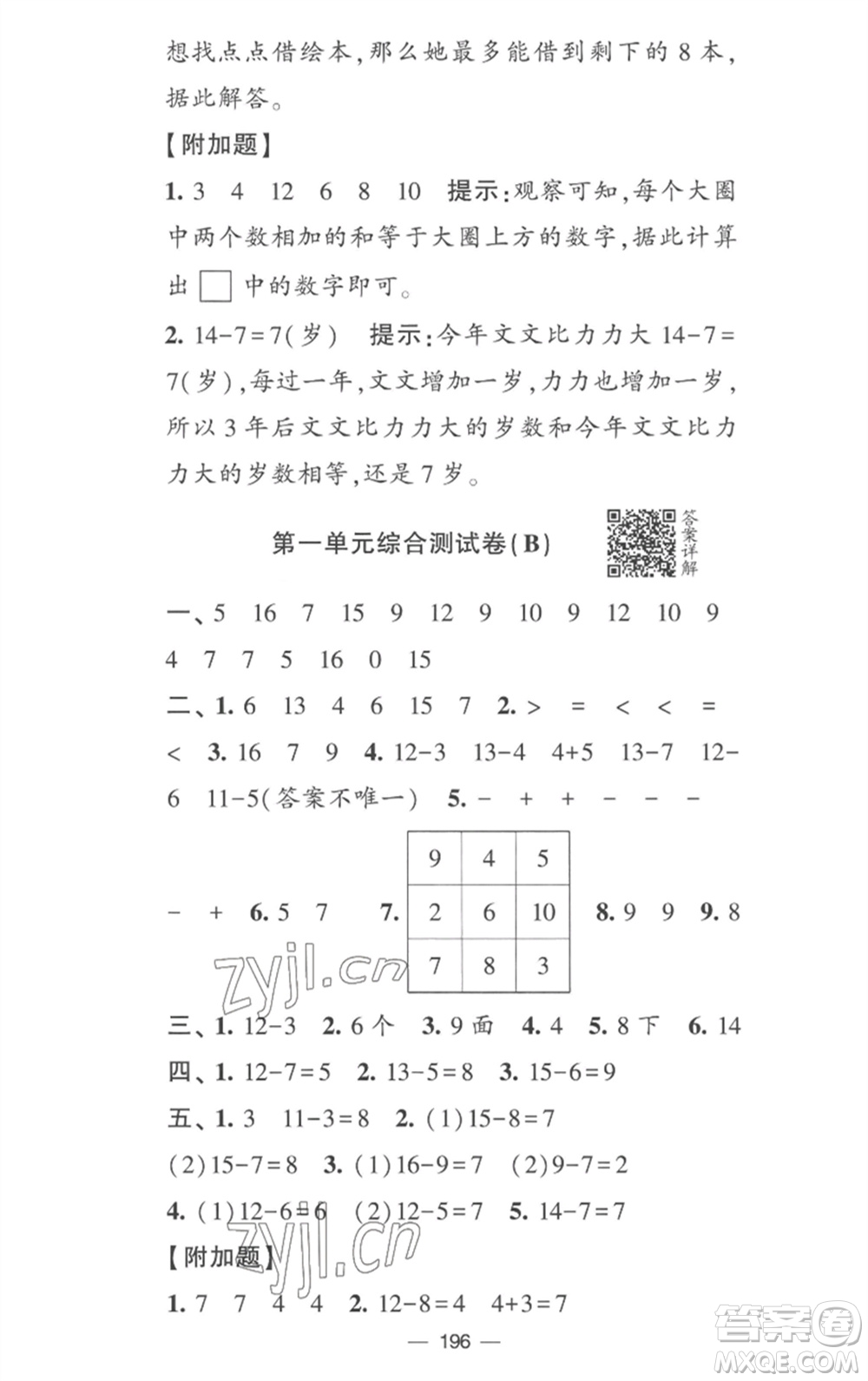 寧夏人民教育出版社2023學(xué)霸提優(yōu)大試卷一年級數(shù)學(xué)下冊江蘇版參考答案