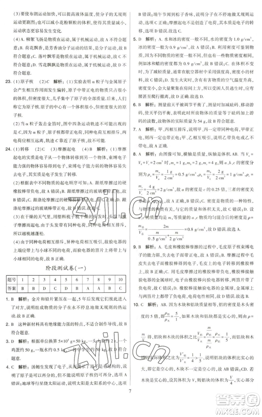 河海大學(xué)出版社2023學(xué)霸提優(yōu)大試卷八年級(jí)物理下冊(cè)蘇科版參考答案