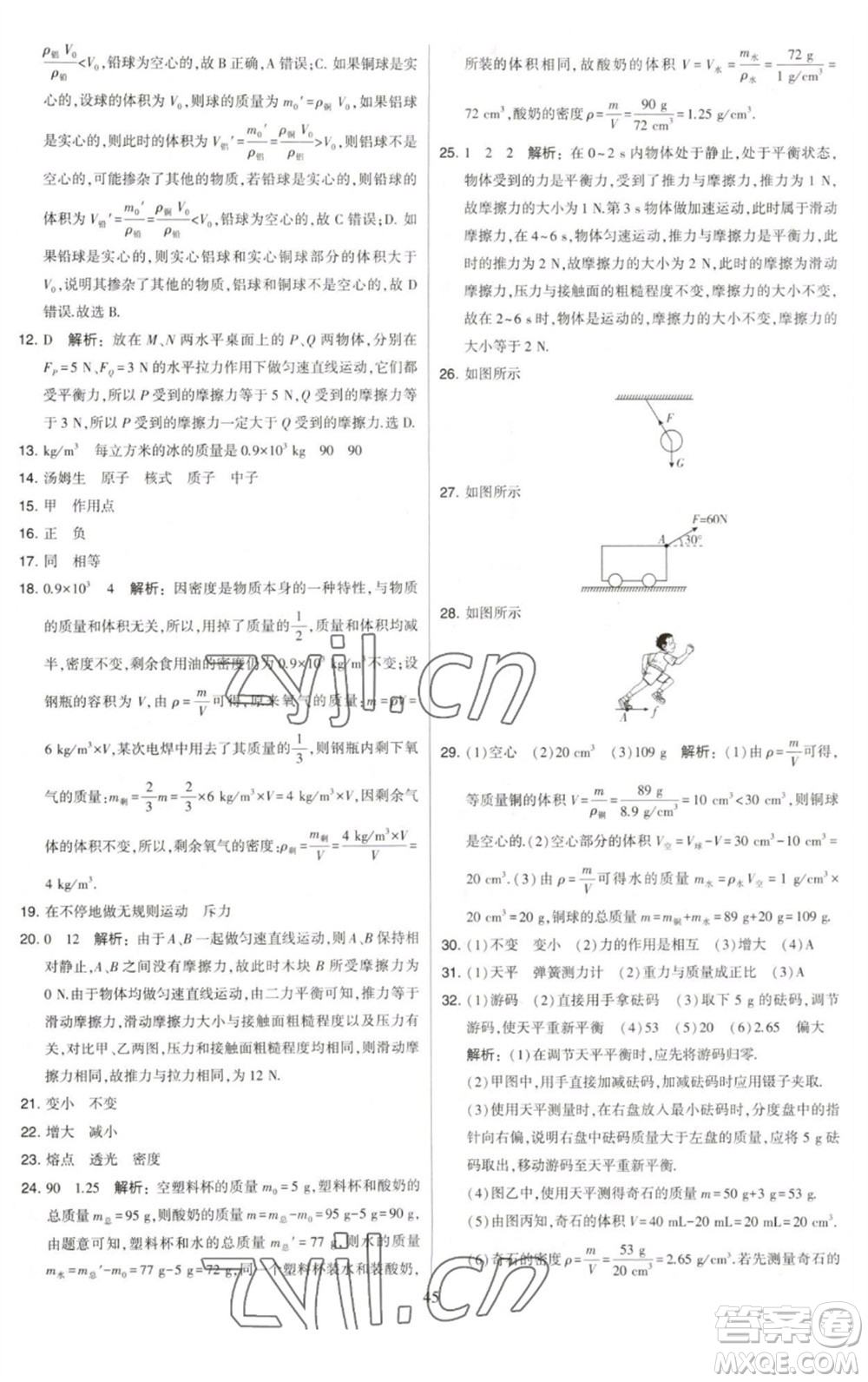 河海大學(xué)出版社2023學(xué)霸提優(yōu)大試卷八年級(jí)物理下冊(cè)蘇科版參考答案