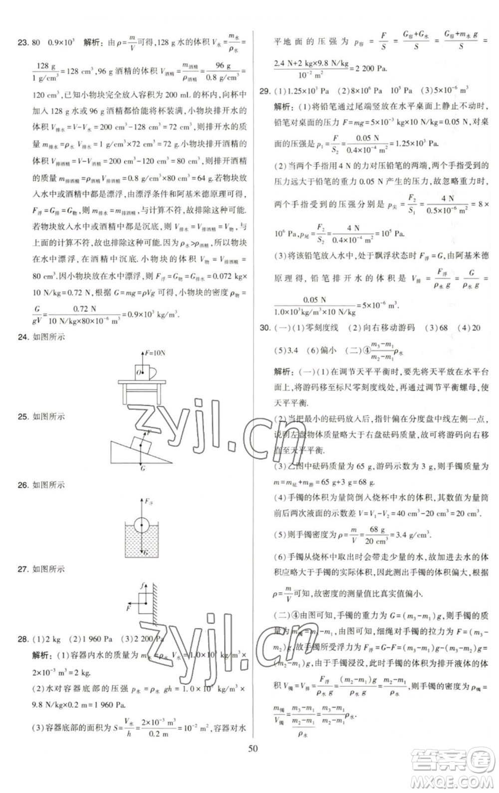 河海大學(xué)出版社2023學(xué)霸提優(yōu)大試卷八年級(jí)物理下冊(cè)蘇科版參考答案